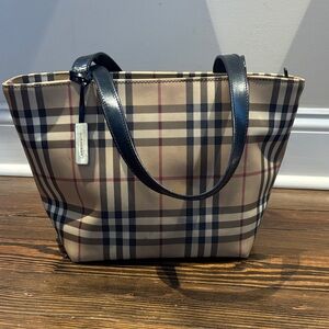 Authentic Burberry Plaid Tote Bag - Black and Tan